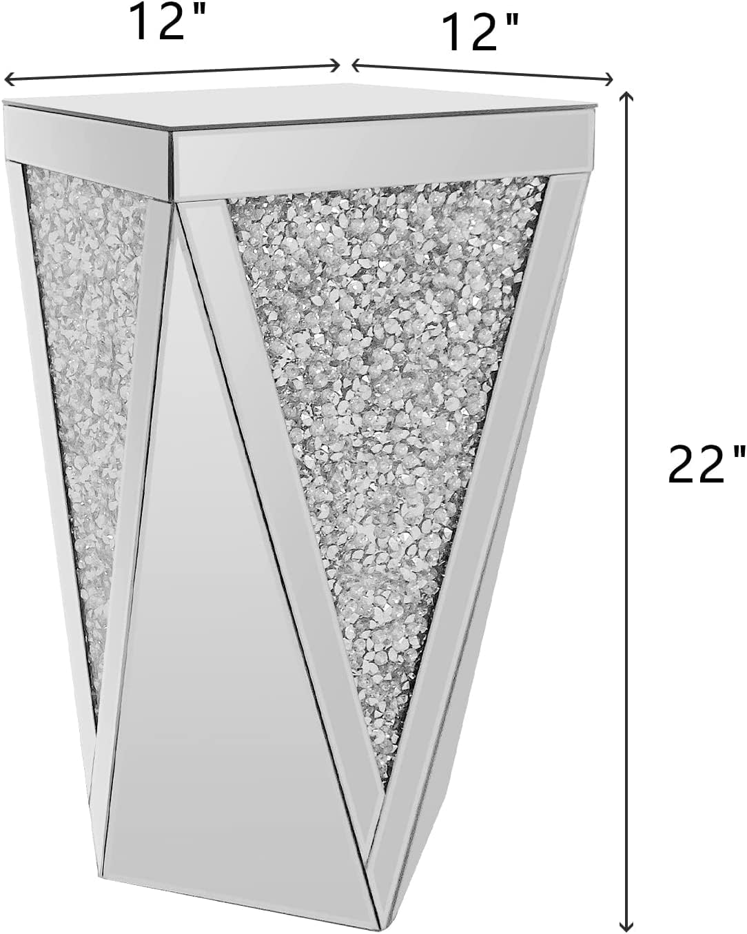 Pregaspor Silver Mirrored End Table, Crystal Inlay Side Table Accent Table, Small Mirrored Coffee Table for Living Room, Bedroom, Corner, 22' H