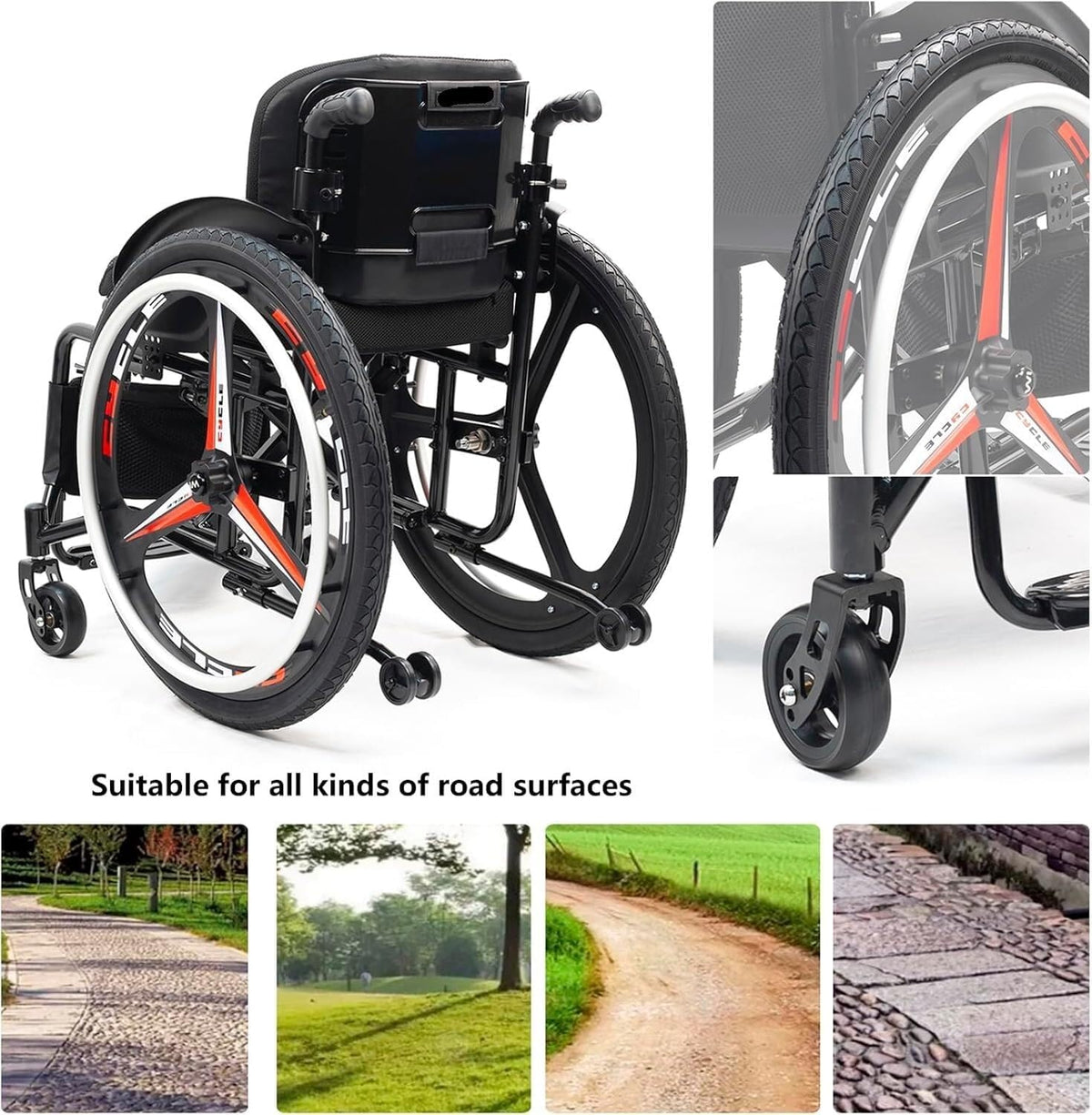 Lightweight Sports Wheelchair Foldable,Folding Transport Wheelchair,Adult Lightweight Wheelchair,Aluminum Alloy Wheelchair,Anti-Tip Wheels,Handbrakes,Quick Release Rear Wheels(14.1in/36cm)