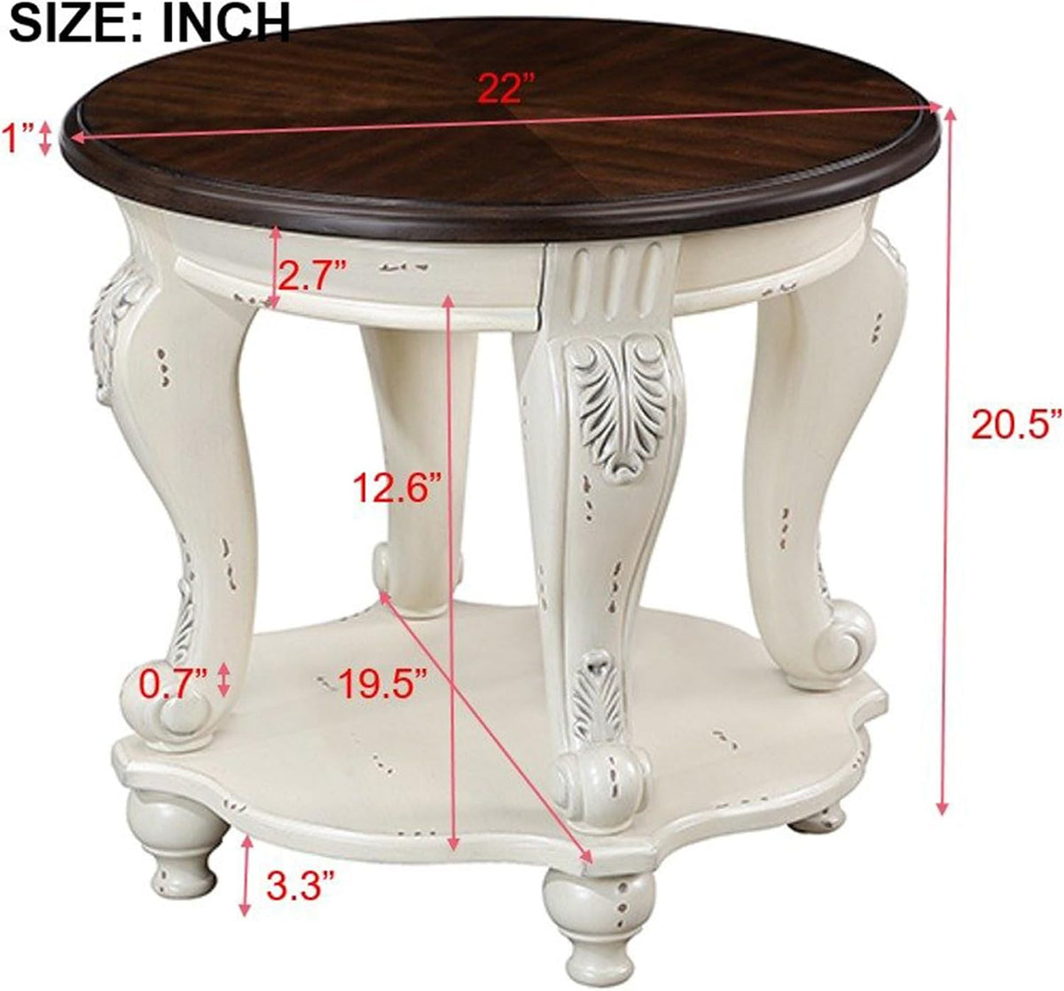 Round Wood End Table with Shelf for Living Room Small Accent Side Table 2-Tier Small Nightstand Easy Assemble, Beige + Espresso