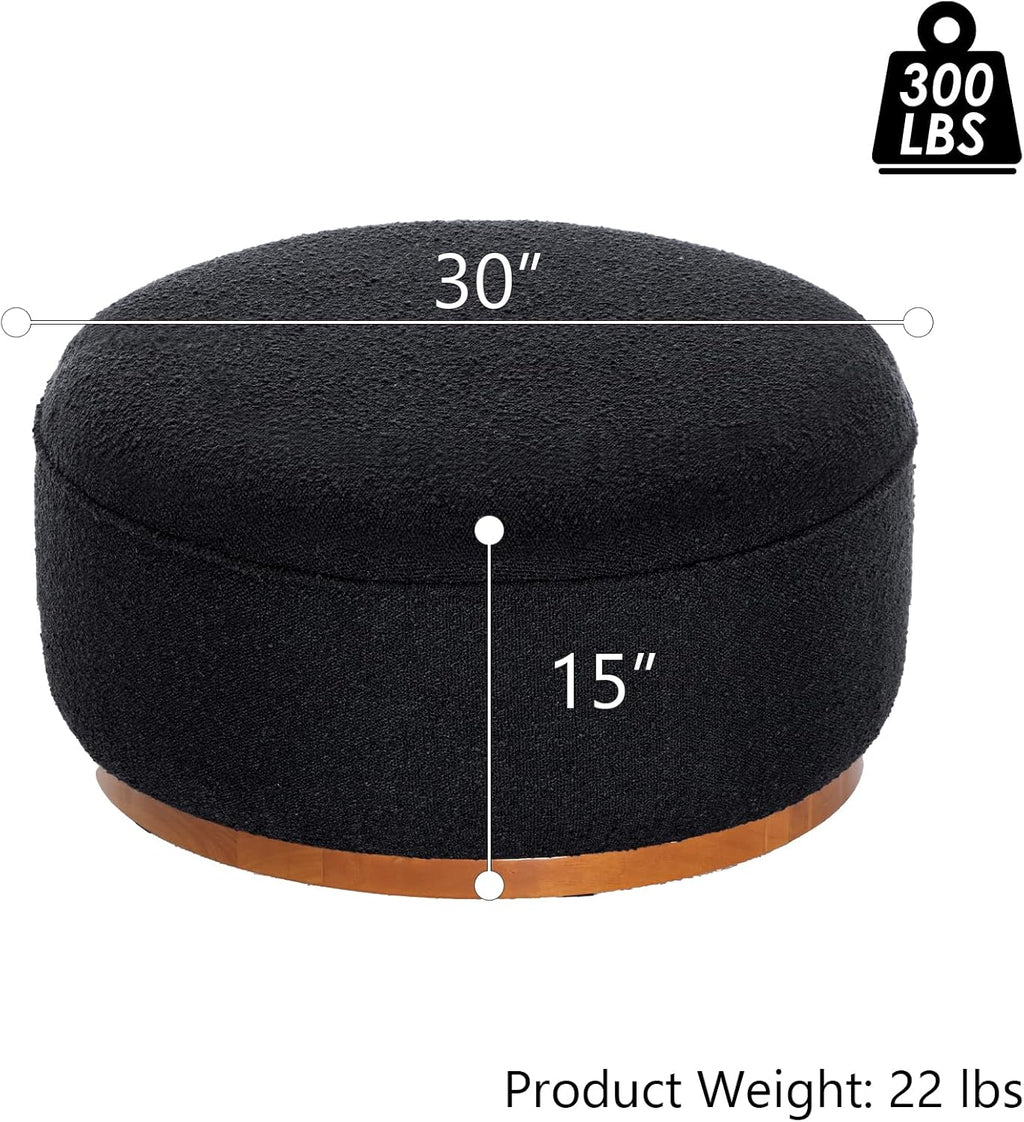 Round Ottoman Coffee Table 30' Premium Fabric upholstered Coffee Table with high Density Foam and Solid Wood Frame, Stylish and Practical Living Room Furniture, Black