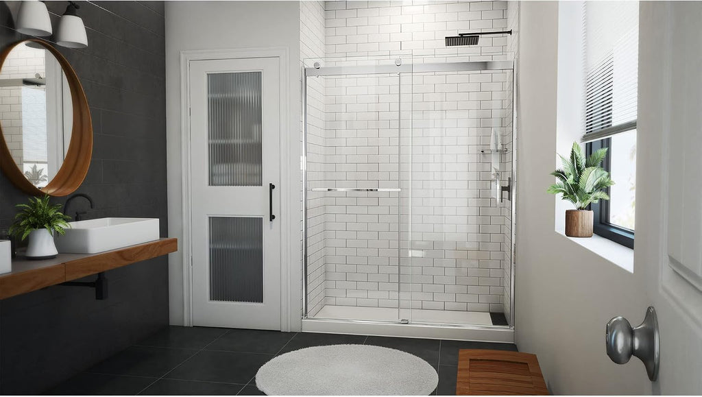 DreamLine Sapphire-V 56-60 inch W x 76 inch H Semi-Frameless Bypass Shower Door in Chrome