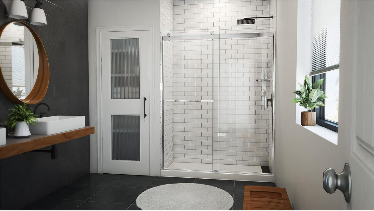 DreamLine Sapphire-V 56-60 inch W x 76 inch H Semi-Frameless Bypass Shower Door in Chrome