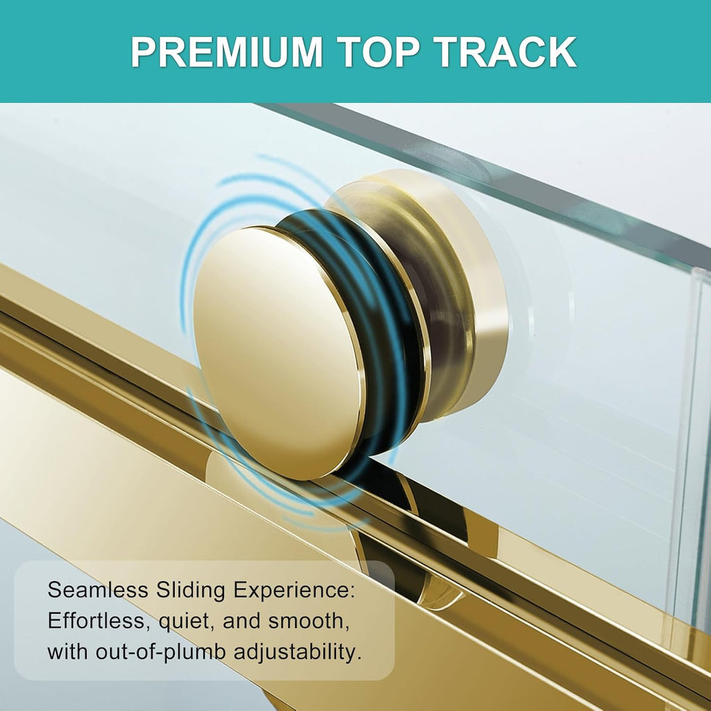 Milano Double Sliding Shower Door, 60 in.W x 74 in.H Framed Shower Door 5/16'(8mm) Clear Tempered Glass, 18 inch Pull Handle, Stainless Steel Hardware, Brushed Gold Finished