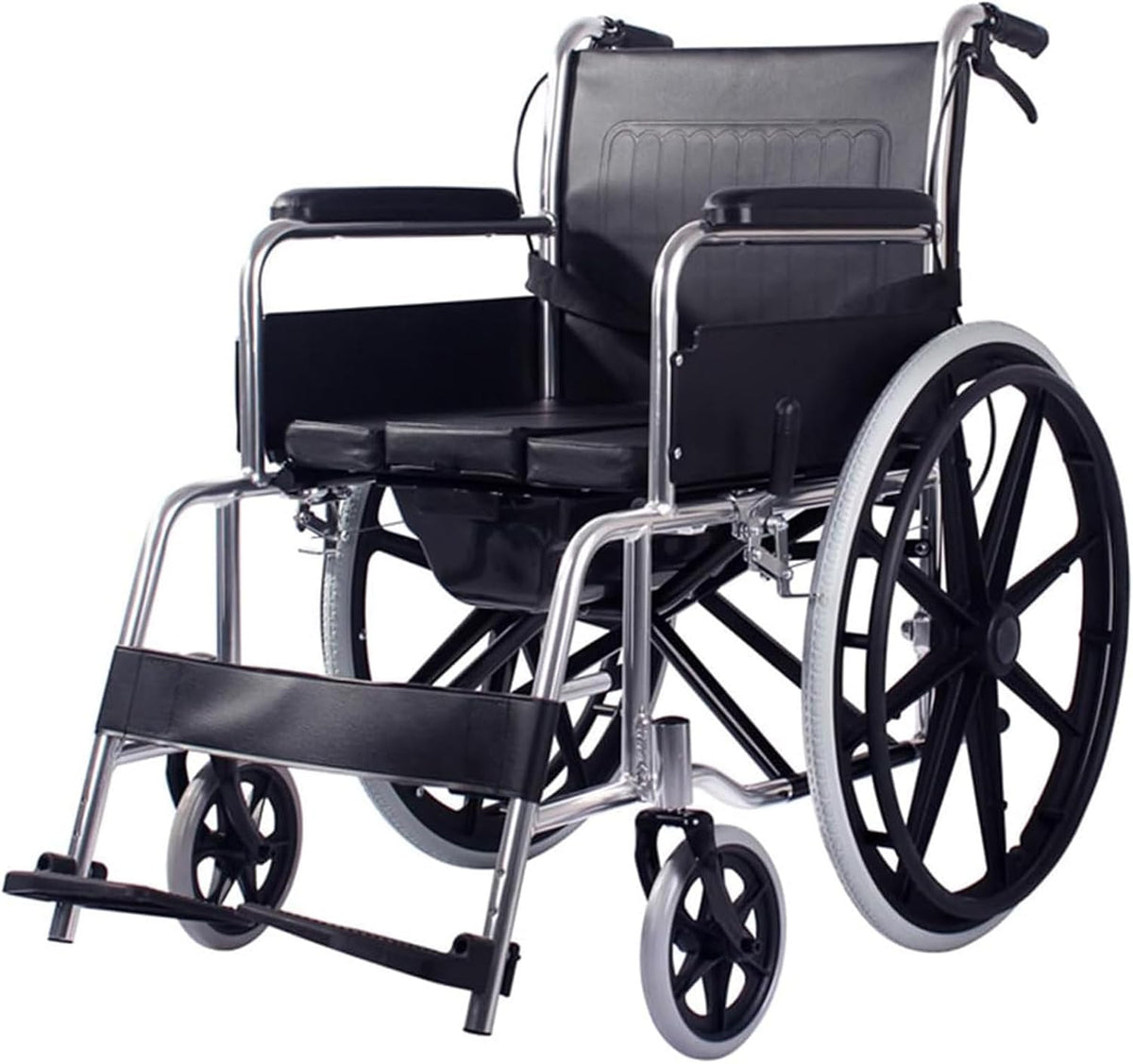 Carbon Steel Folding Wheelchair Multifunctional Manual Wheelchair W/Waterproof Leather Cushion & Bedpan Transport Chair Mobility Aid for Elderly Disabled Driving Trolley
