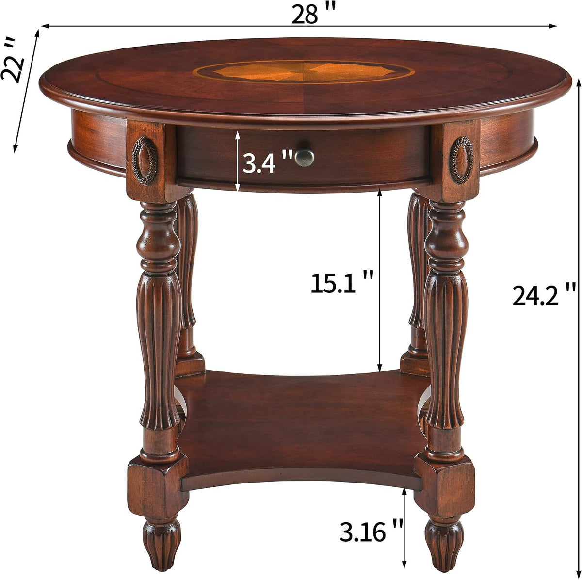 Solid Wood End Table with Drawer, Oval Sofa Side Table, Storage Shelf, Living Room Corner Table, Nightstand, 24'H Cherry Walnut CJZ1533WD-DR