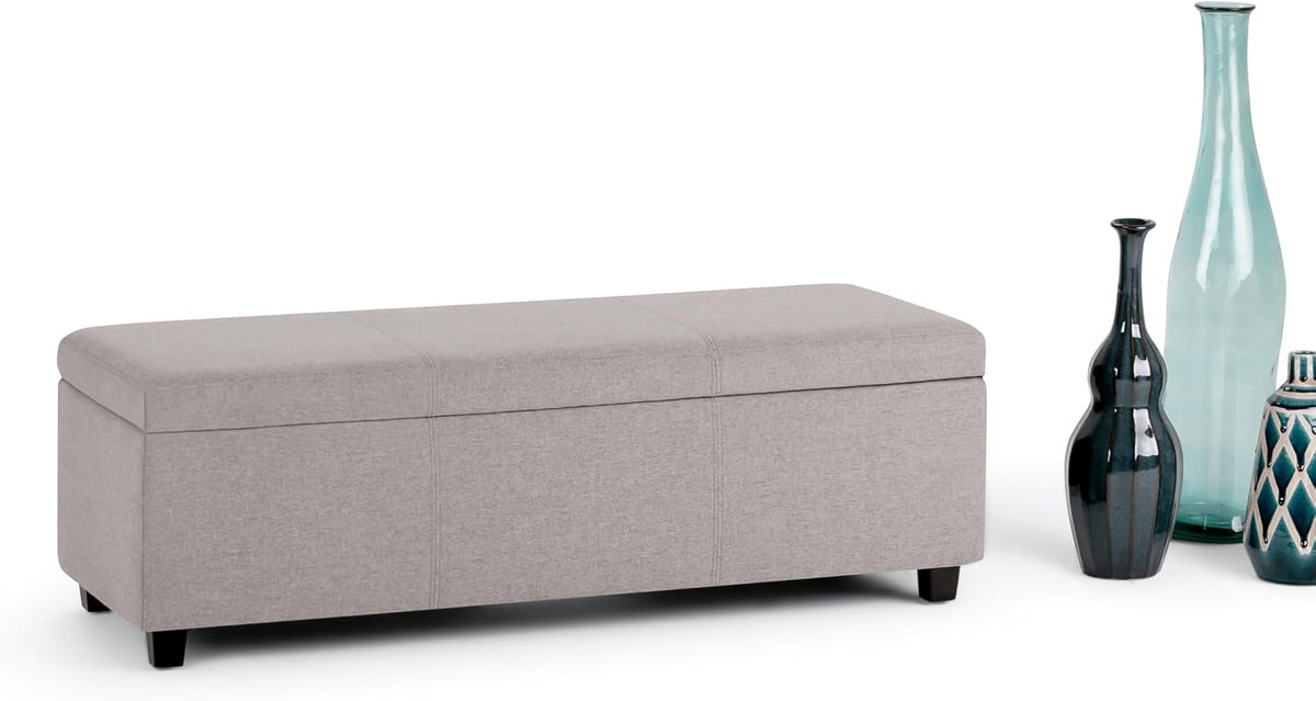 SIMPLIHOME Avalon Storage Ottoman Bench - 48' Wide x 16' High Upholstered Linen Look Fabric Rectangular Lift-Top Ottoman in Cloud Grey, Contemporary Bench for Living Room with High-Density Foam