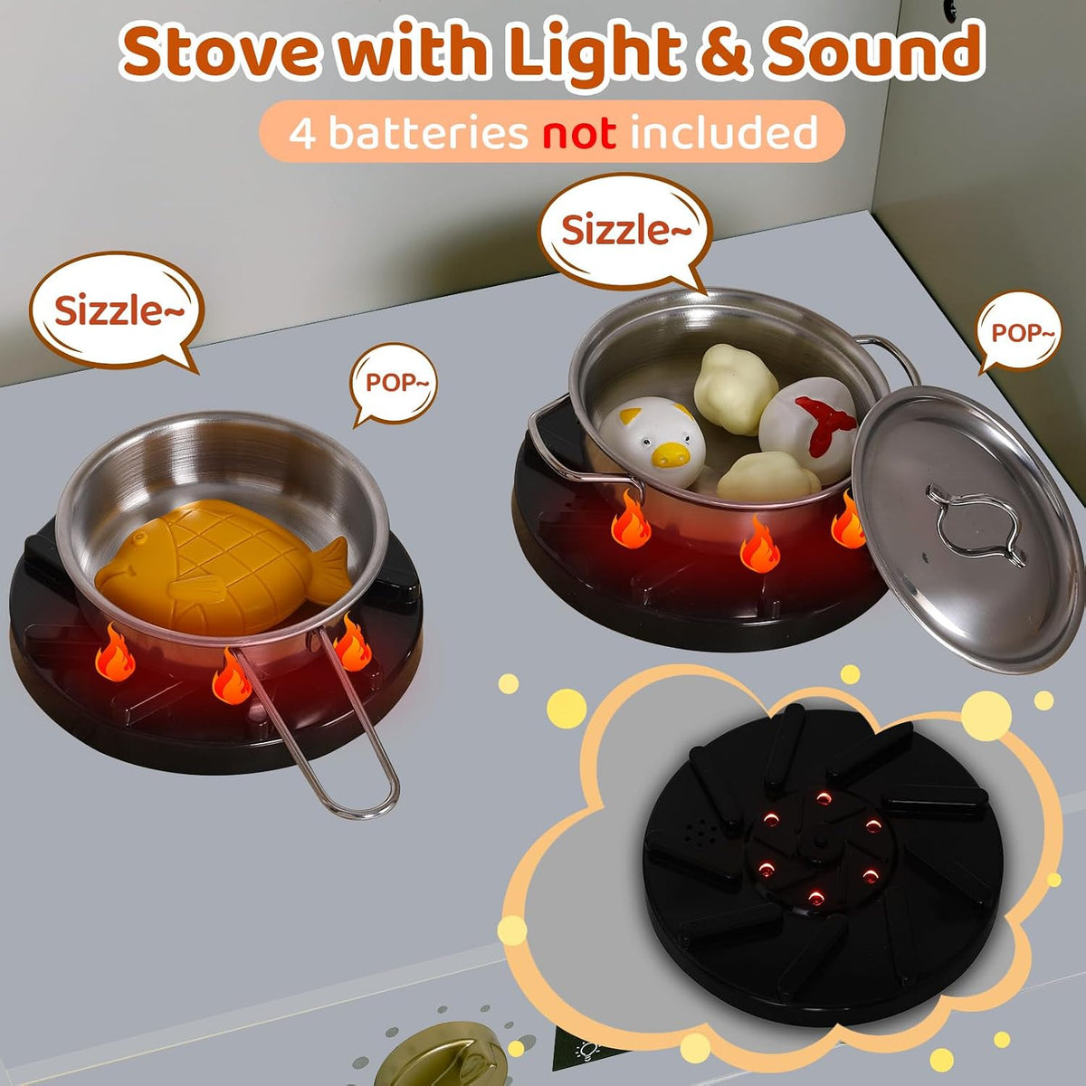 Arlopu Corner Wooden Play Kitchen with Lights & Sounds, Ultimate Pretend Cooking Toy Playset w/Utensils, Oven, Microwave, Stove, Water Dispenser (Gray)