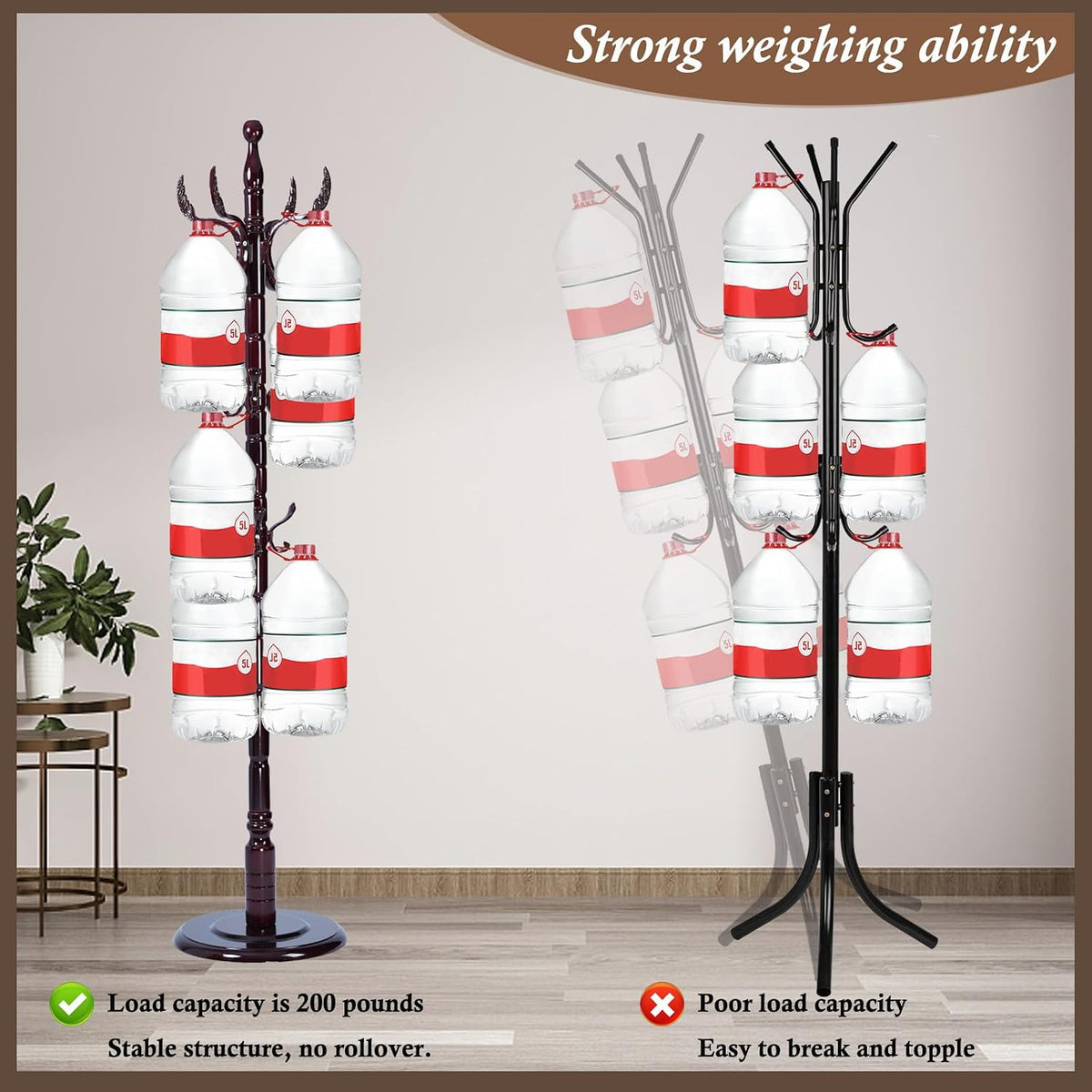 Wooden Coat Rack Freestanding, Vintage Coat Racks with Sturdy Round Base, Adjustable Height 37.40'-72.83' Entrance Coat Rack for Bedroom Living Room Entryway (Solid Wood Fenghuang Gou)