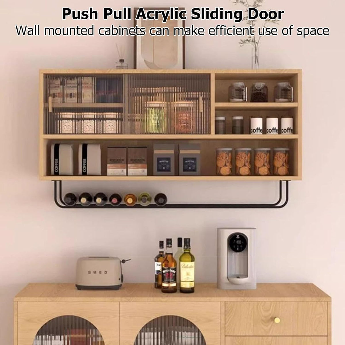 Large Kitchen Wall Cabinet,Wooden Wall Mounted Storage Cabinet with 2 Sliding Glass Door and Towel Bar,Modern Medicine Cabinet for Bathroom Laundry Room Kitchen(31.5 * 9.06 * 19.69in, C)