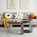 Modern Nesting Coffee Table Set of 2, 2-Piece Modern 32.68' & 16.93' Round Living Table Set with Walnut Veneer Surface 25mm MDF and Sintered Stone Legs for Living Room