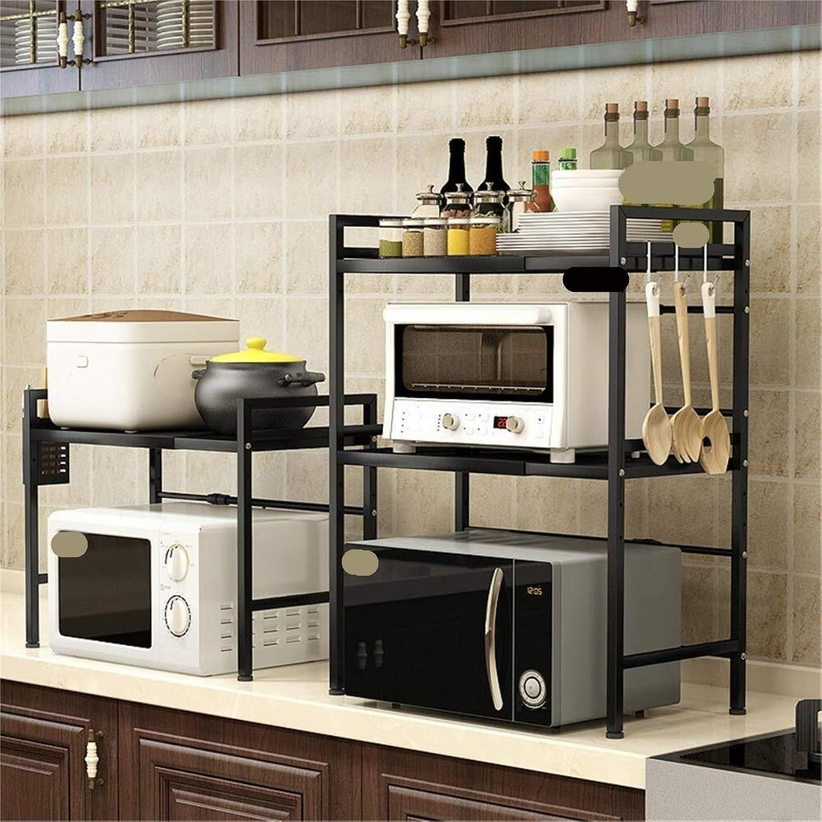 Microwave Stand 2 Layer Microwave Stand Kitchen Shelves Rack Floor Retractable Adjustable Oven Rice Cooker Storage