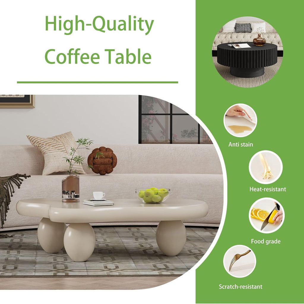 Cloud Coffee Table, Cute Irregular Coffee/Tea Table with Large Tabletop, Accent Cocktail Table, Cloud Shape Modern Coffee Table for Living Room, Office, Home Dec (C White 41.33 inch)