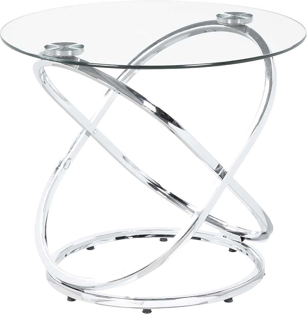 Coaster Home Furnishings - Warren - 3-Piece Coffee Table Set with Clear Glass Oval Tops, Metal Frame with Intertwined Ring Design - Living Room - Chrome - 722373