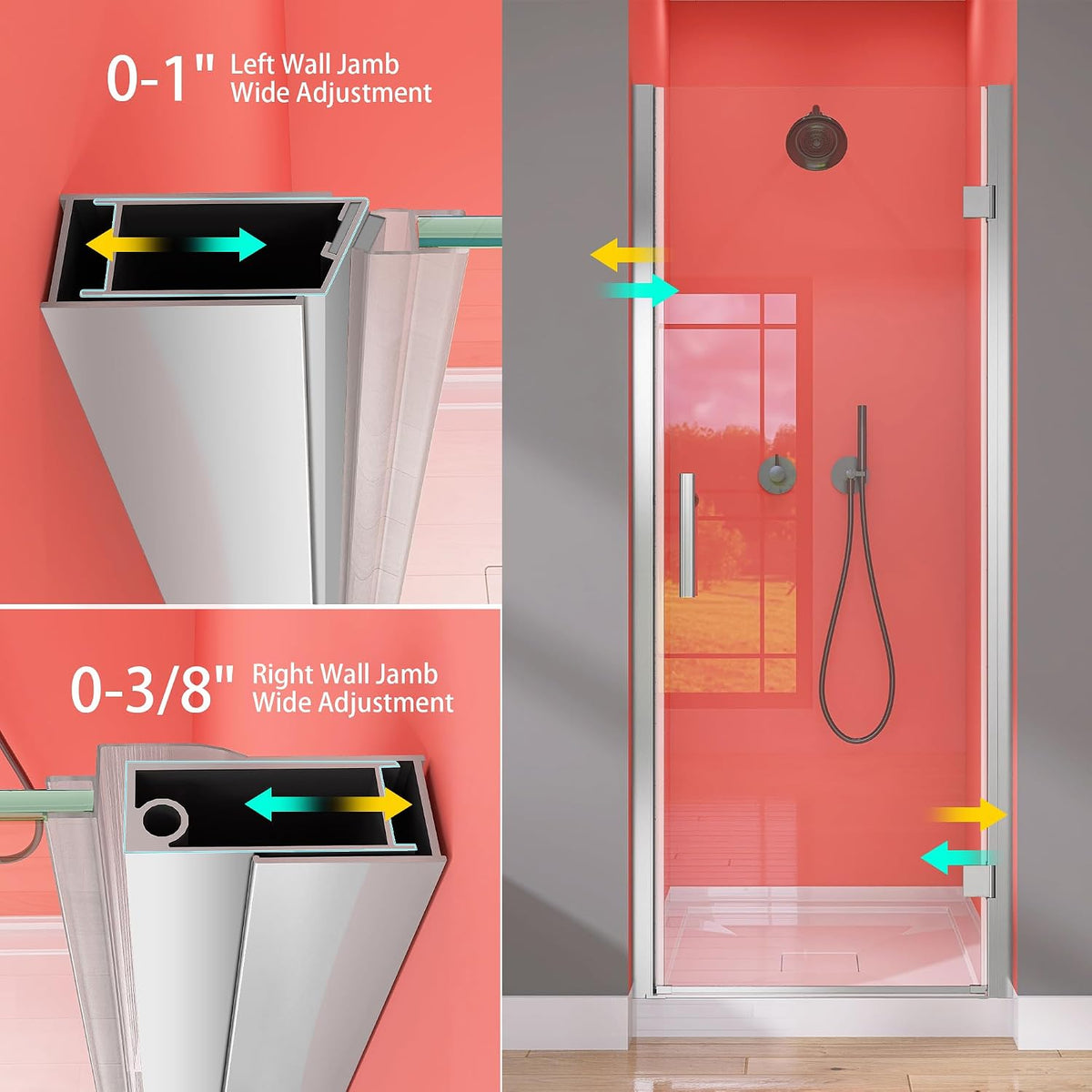 GETPRO Pivot Hinged Shower Door Frameless 32 in. W x 72 in. H Swing Single Small Shower Door 1/4 in. Tempered Glass Panel Adjustable Right Hinged Bathroom Door for Shower Chrome Hardwares