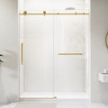 Frameless Shower Door 60' x 75' Single Sliding Shower Door for Walk-in Bathroom Trimmed up 56-60' Width Extra Tall Easy Install Clear Shower Glass Doors in Brushed Gold Stainless Steel Hardware