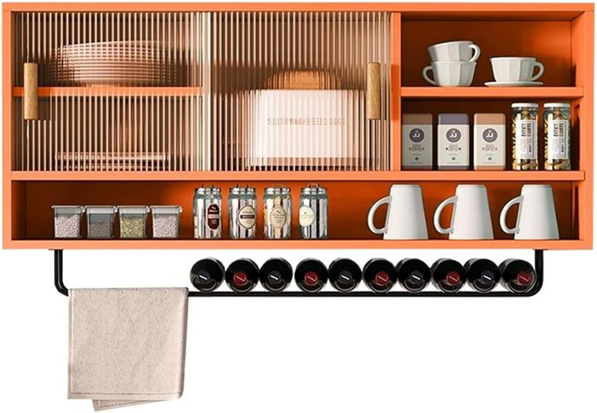 Modern Wall Mounted Storage Cabinet,Wooden Large Kitchen Wall Cabinet with 2 Glass Door and Towel Bar,Large Capacity Medicine Cabinet for Kitchen Living Room Laundry Room Cabinets