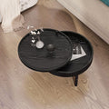 KEVINSPACE 24 Round Wood Coffee Table for Living Room with Storage Space - Rustic Modern Cocktail Table with Rotating Tray, Vintage Farmhouse Black