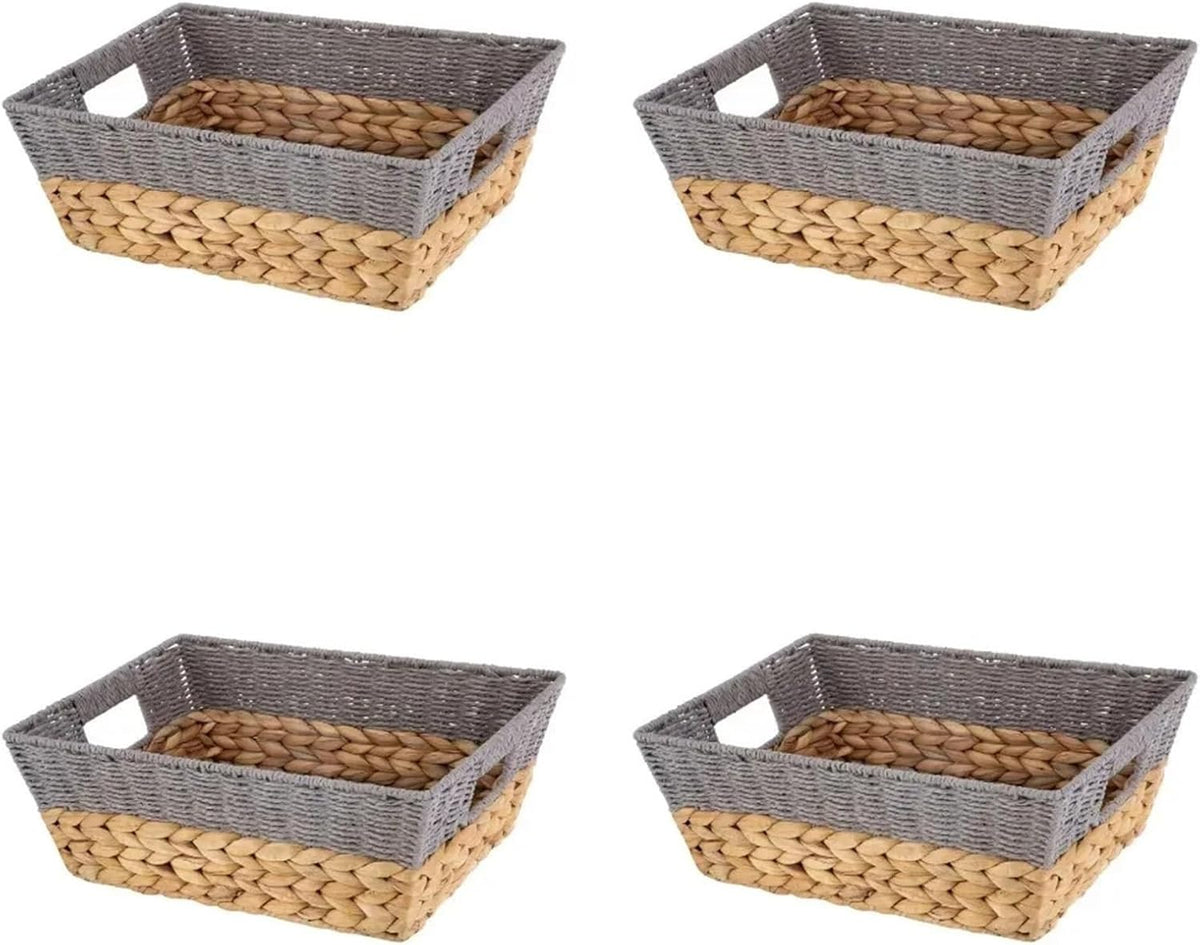 Fruit Rack Square-shaped Rattan Fruit Baskets Woven Storage Bowls Key Holder Stackable for Shelf Kitchen Tabletop Natural Set of 4