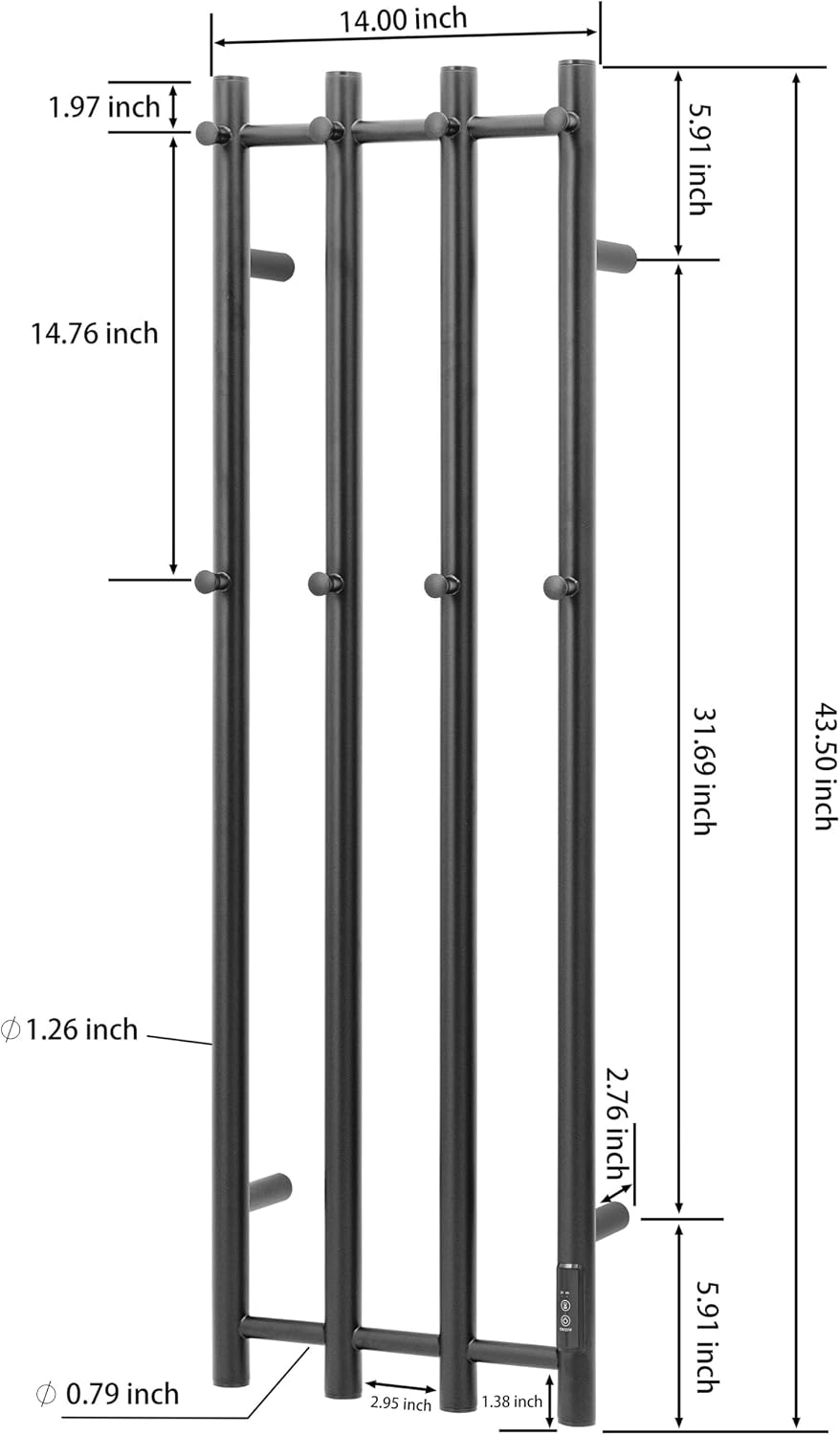 KEG Towel Warmer Wall Mounted 43-Inch Four Towel Bar with Built-in Timer, Electric Stainless Steel Heated Towel Racks for Bathroom, Matte Black