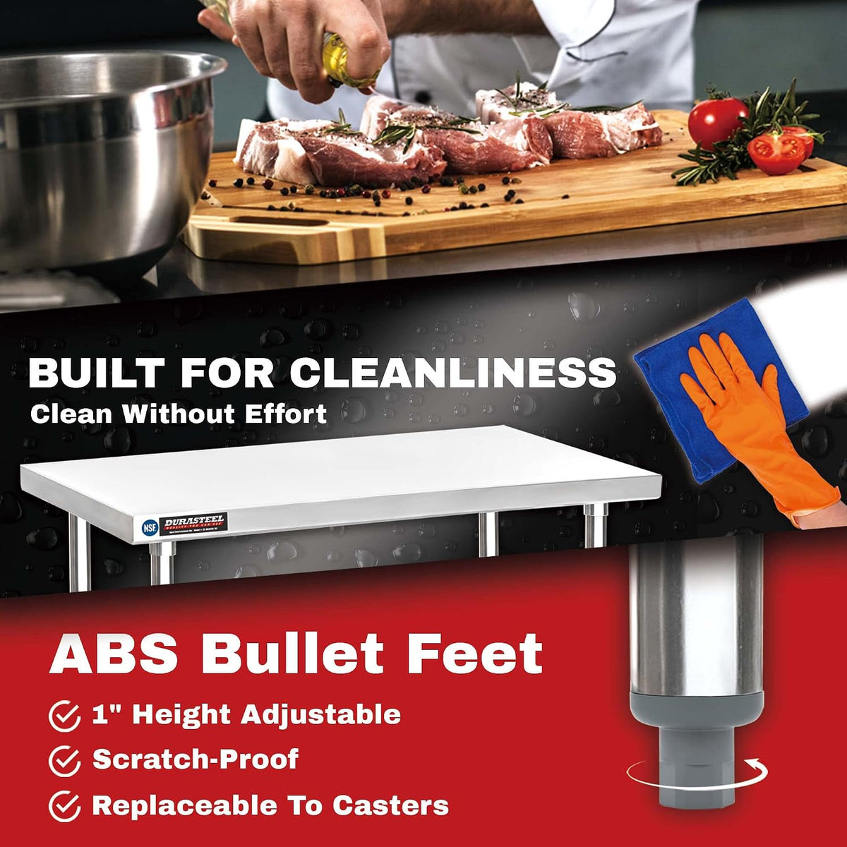 DuraSteel 24x60 Stainless Steel Work Table - NSF Commercial Prep Metal Table w/Adjustable Under Shelf - Kitchen Outdoor Pizza Oven Stand, Garage Workbench, Laundry Utility Worktable - 350 lb Capacity