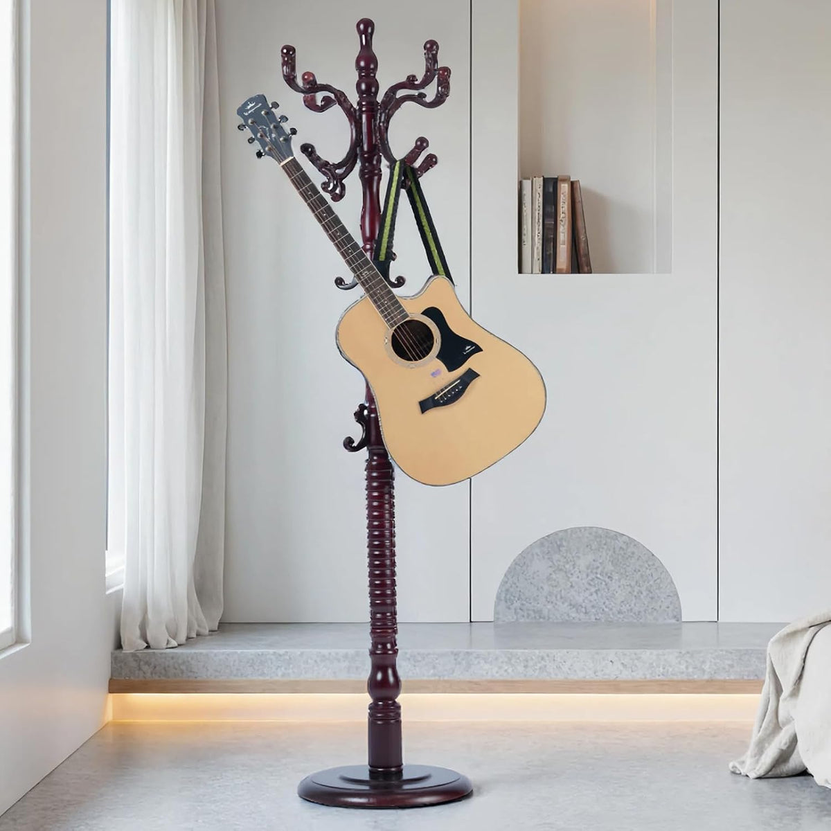Coat Rack Freestanding with 18 Hooks, Wooden Standing Coat Racks for Entryway, Solid Wood Clothes Hanger Rack with Sturdy Round Base for Entryway, Hall, Bedroom, Office, Hallway