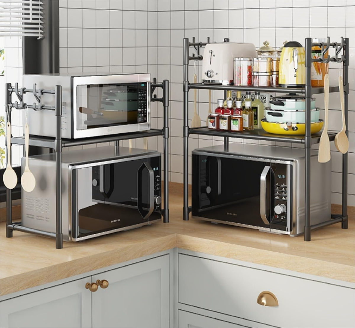 Microwave Stand Adjustable Retractable Microwave Oven Stand Kitchen Counter Rack Countertop Multi-Layer Storage Storage(50cm)