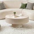 Round Fluted Coffee Table Modern Handcraft Drum Chipboard Wood Center Table, Unique Mid Century Aesthetic Low Coffee Table, for Living Room, Apartment,B