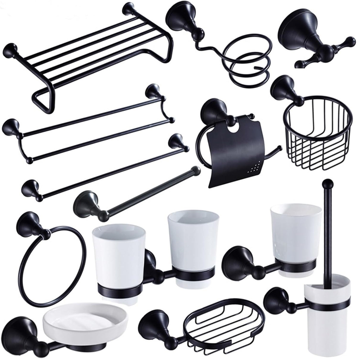 Black Brass Bathroom Accessories Hardware Set Towel Bar Rail Rack Toilet Paper Holder Shower Soap Dish(Robe Hook(2))