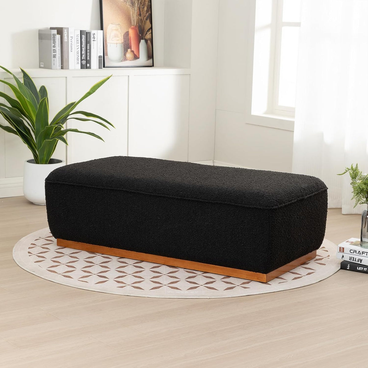 Rectangular Ottoman Coffee Table 30' Premium Fabric upholstered Coffee Table with high Density Foam and Solid Wood Frame, Stylish and Practical Living Room Furniture, Black