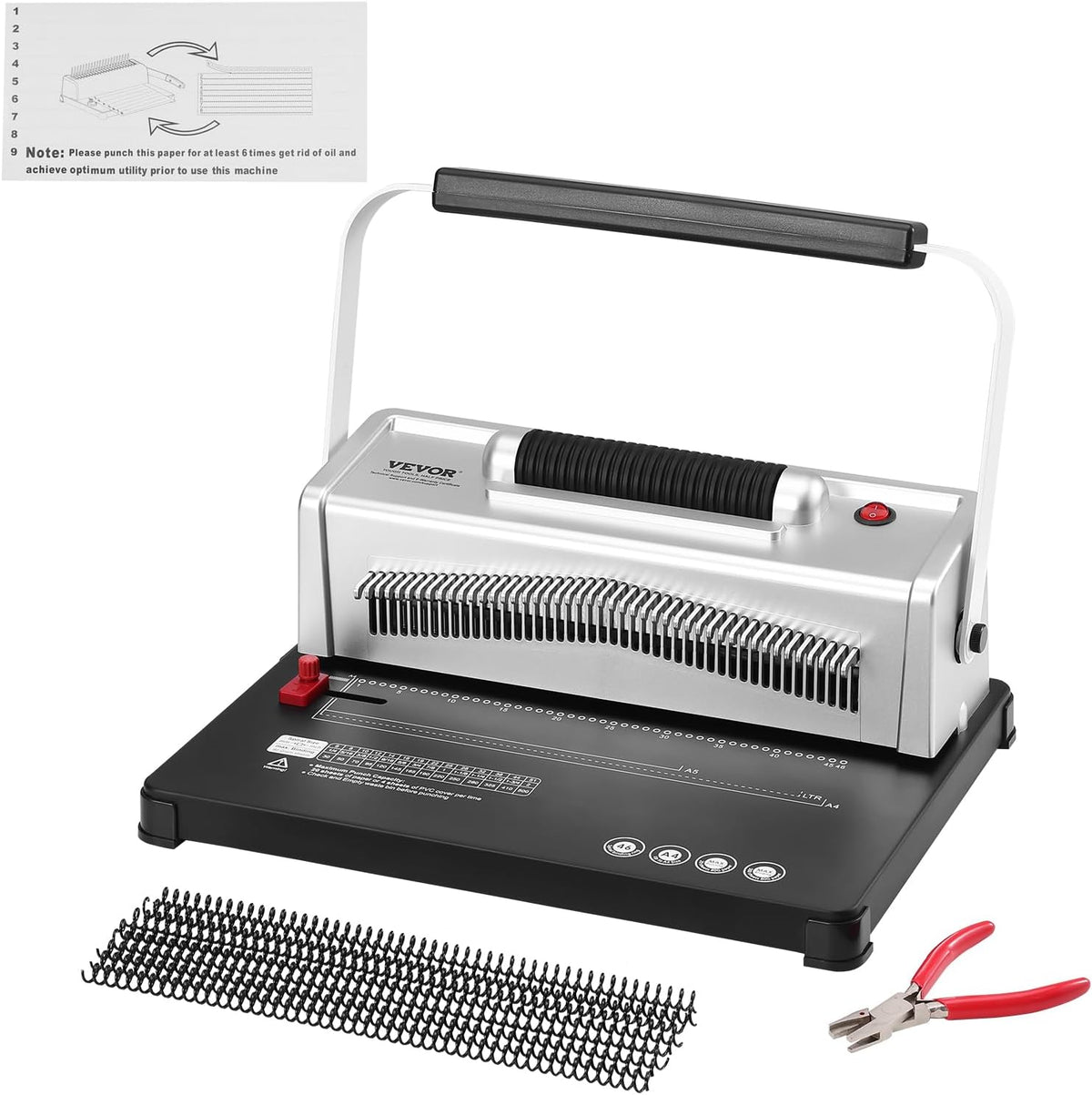 VEVOR Coil Spiral Binding Machine, Manual Book Maker with Electric Binding, 46-Holes Binding 500 Sheets Punch Binder, with 100pcs 5/16'' Coil Binding Spines, for Letter Size, A4, A5