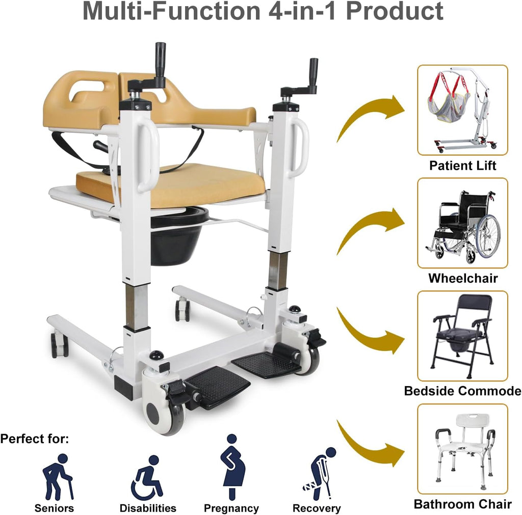 Patient Lift Transfer Chair for Home, 4 in 1 Portable Transfer Chair for Senior Adults, Bed to Toilet Transfer Lift, Ships from USA - Weight Capacity 290 lb - Easy to Use