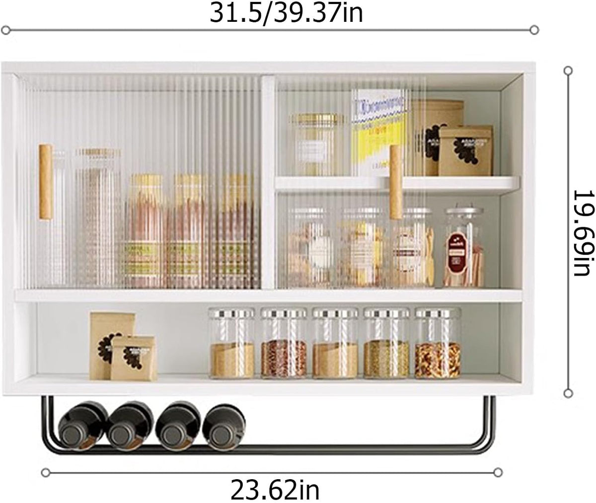 Modern Wall Mounted Storage Cabinet,Wooden Large Kitchen Wall Cabinet with 2 Glass Door and Towel Bar,Large Capacity Medicine Cabinet for Kitchen Living Room Laundry Room Cabinets