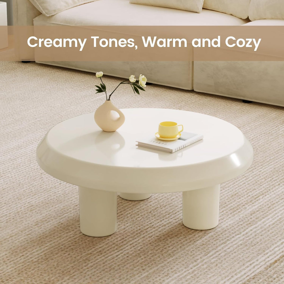 31.49' Round Coffee Table, Circle Coffee Tabels with 3 Legs for Living Room, Modern Circular Center Table for Sofa, White Mddern Tea Table for Bedroom, Easy Assembly