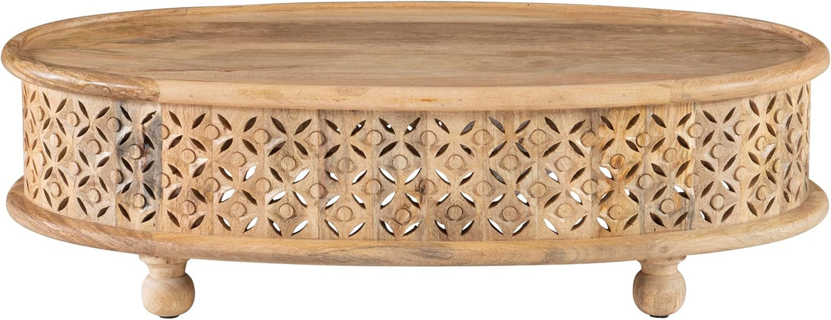 Powell Sympico Natural Stained Mango Wood Sympic Oval Coffee Table with Carved Details