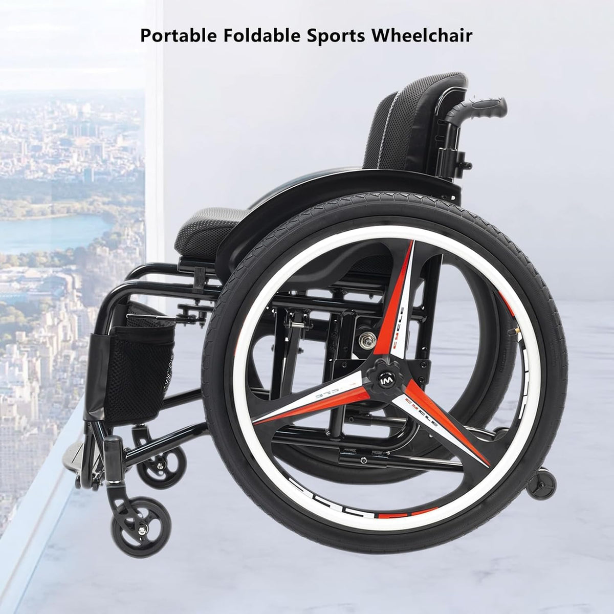 Lightweight Sports Wheelchair Foldable,Folding Transport Wheelchair,Adult Lightweight Wheelchair,Aluminum Alloy Wheelchair,Anti-Tip Wheels,Handbrakes,Quick Release Rear Wheels(14.1in/36cm)