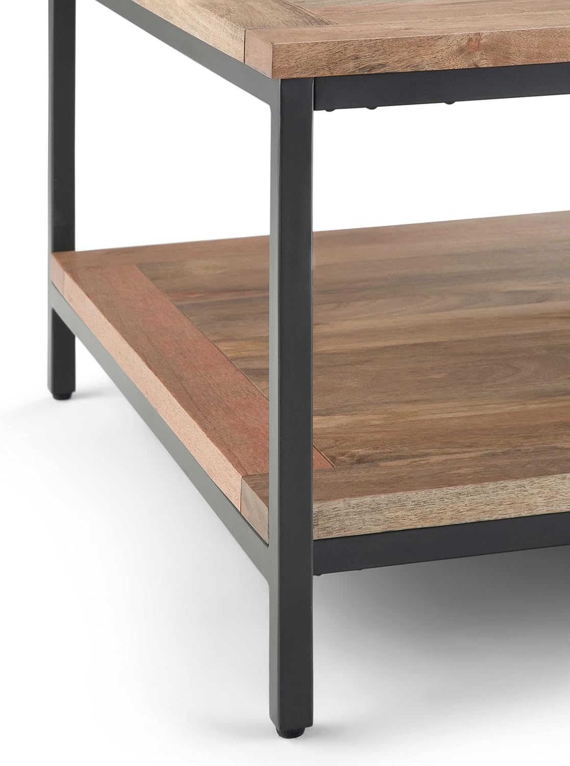 SIMPLIHOME Skyler Square Coffee Table - 34 inch Wide Solid Mango Wood and Metal Living Room Table in Natural, Industrial Center Table for Family Room or Lounge with Open Shelf and Black Frame
