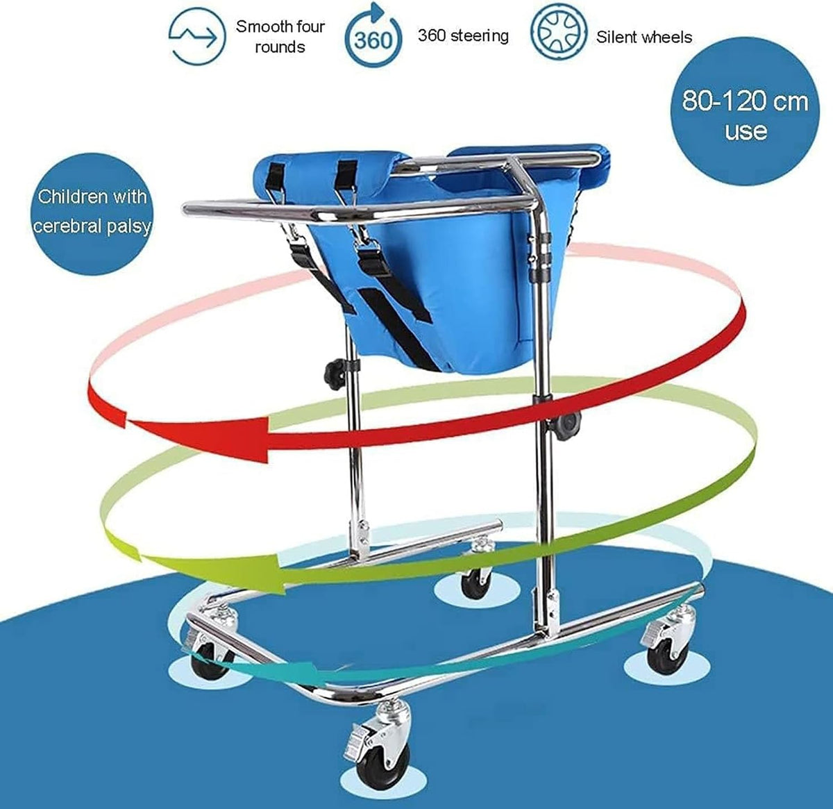 Walking Aid with Seat Wheel, Adjustable Height Walker, for Kids Cerebral Palsy Disability Rehabilitation Auxiliary Walking Frame(Pink)