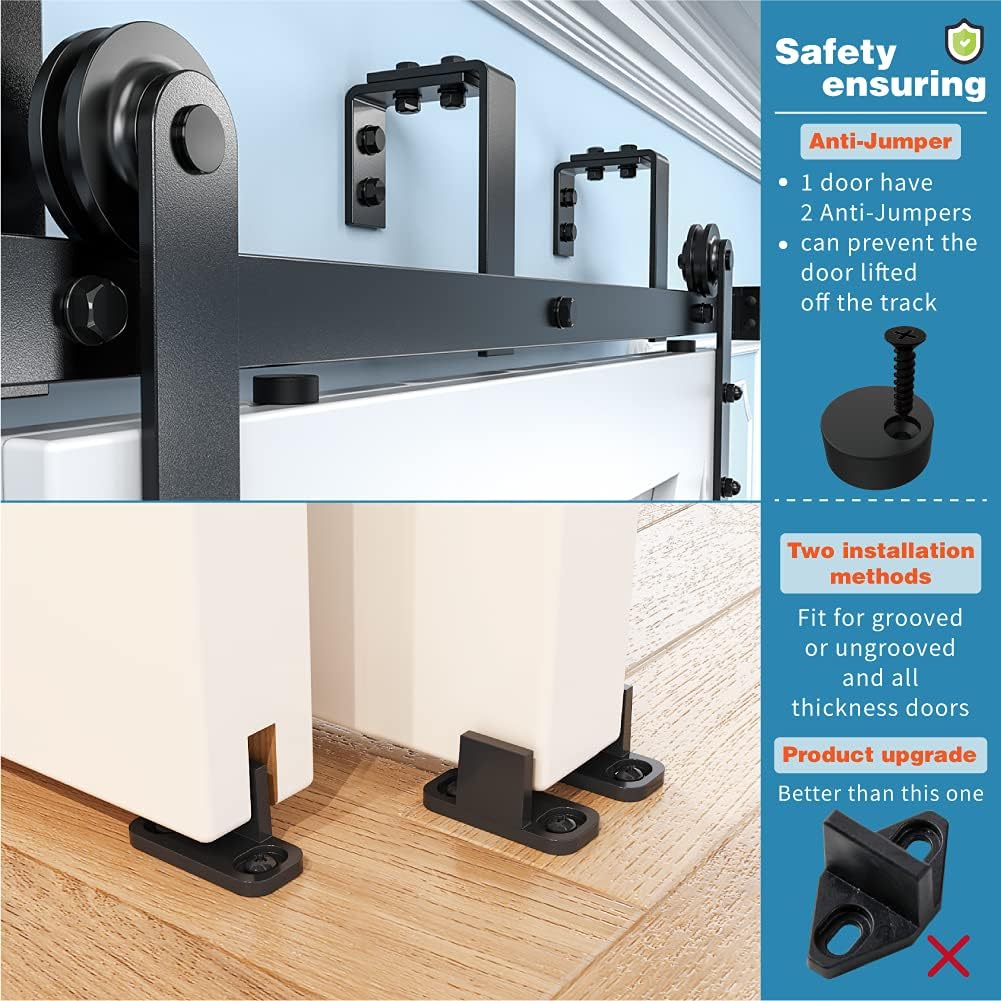 ZEKOO 9FT Double Track Bypass Sliding Barn Door Hardware Kit for 2 Doors, Bypass Barn Door Track Kit, Low Ceiling, Easy Install, I Shape Hanger, Fit 54' Wide Door Panel
