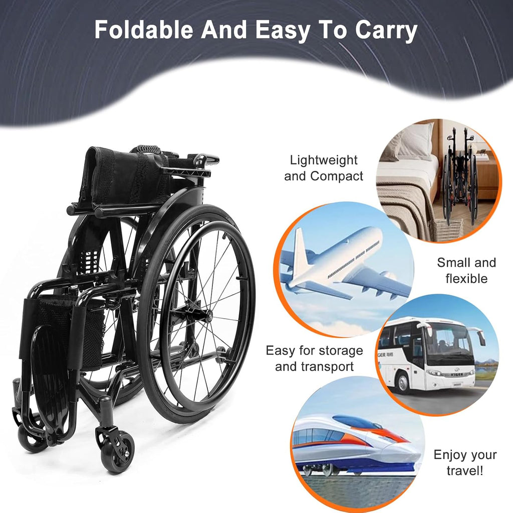 Lightweight Sports Wheelchair,Aluminum Alloy Wheelchair, Transport Wheelchair,Self-propelled Manual Wheelchairs,with Handbrakes and Quick Release Rear Wheels(Soft Backrest,40cm/15.7in)