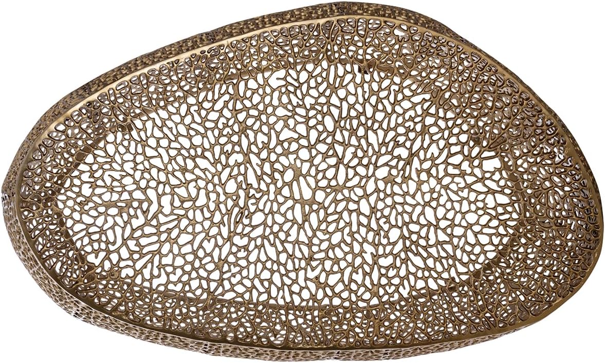 Oval Coffee Table with Iron Hollow Design in Black & Silver & Gold,Drum Tea Central Table for Living Room No Assemble