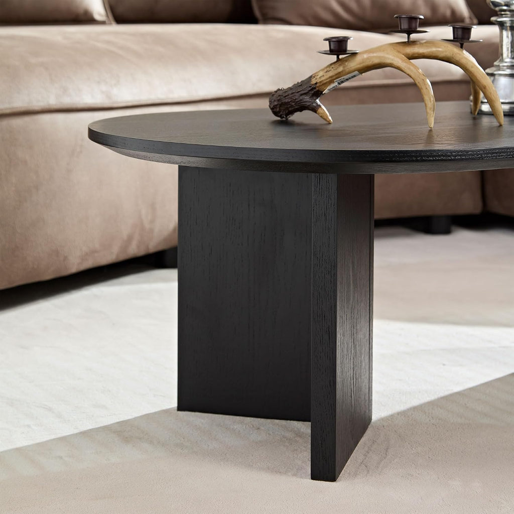 39.37 Inch Modern Coffee Table MDF Oval Coffee Table for Living Room Small Coffee Table with Sturdy Pedestal for Apartment Bedroom Black