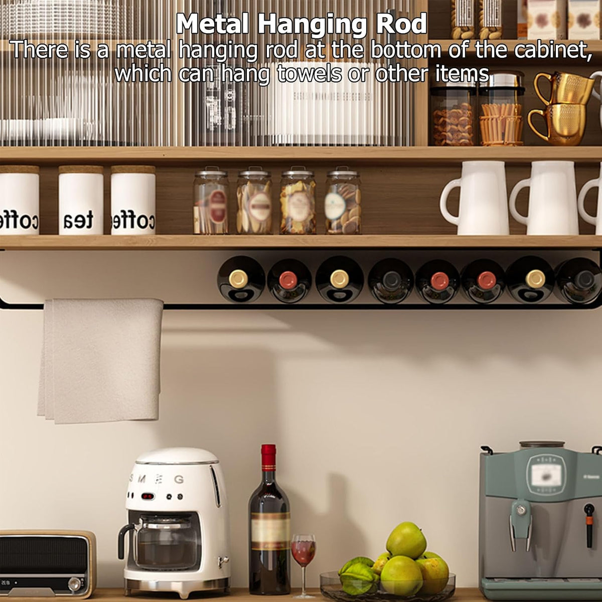 Modern Wall Mounted Storage Cabinet,Wooden Large Kitchen Wall Cabinet with 2 Glass Door and Towel Bar,Large Capacity Medicine Cabinet for Kitchen Living Room Laundry Room Cabinets