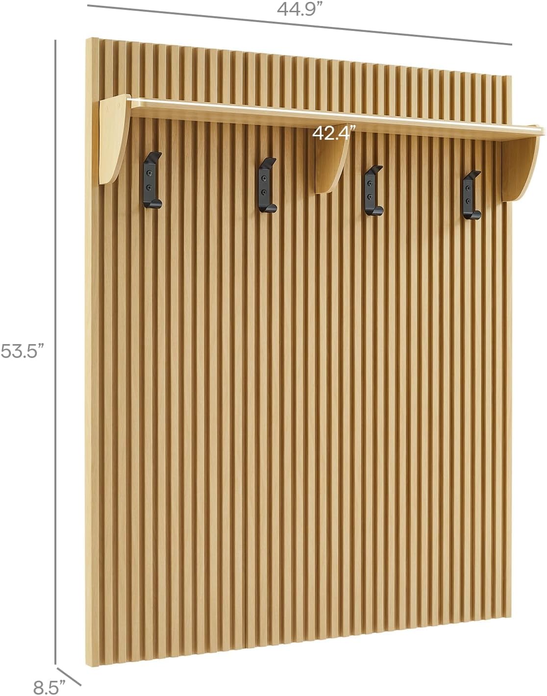 Modway Render Modern Fluted Wood Coat Rack Panel in Light Oak with Shelf and Hooks – Wall-Mounted Entryway Organizer for Hallway, Mudroom, or Foyer