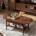 100% Solid Oak Wood Coffee Table for Living Room, 2-Tier Mid Century Modern Living Room Table with 2 Drawers & Open Shelf, Coffee Table with Rounded Corner for Home (Oak Walnut Finish, 39.37'' W)