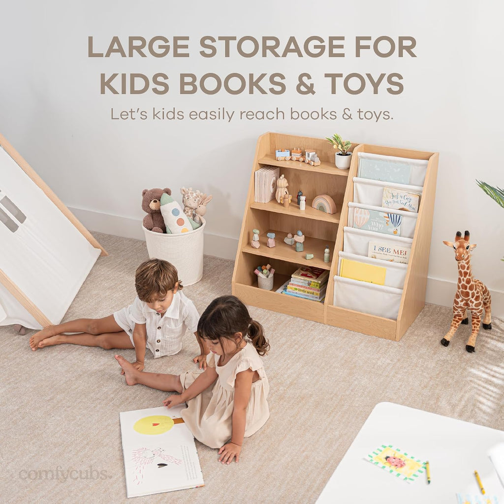 Comfy Cubs Kids Bookshelf and 4-Piece Kids Musical Instruments Set Bundled