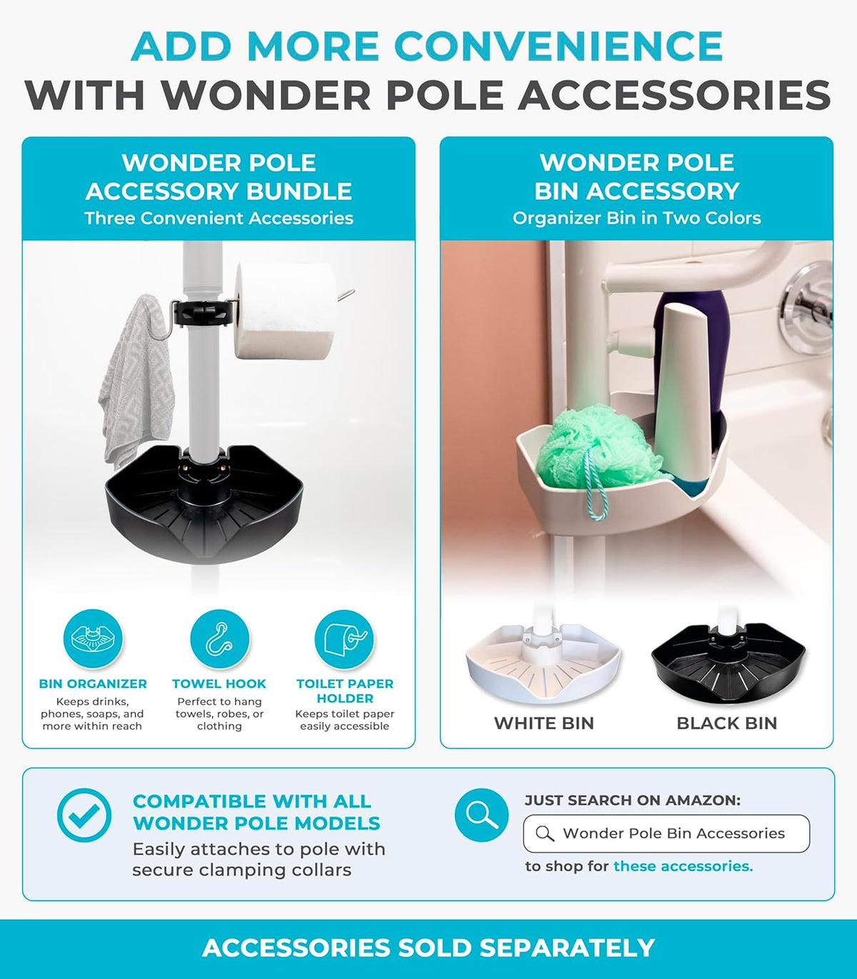 Stander Wonder Pole Slim, Tension Mounted Security-Pole, Elderly Floor to Ceiling Transfer-Pole for Seniors, Bathroom Grab Bar Stability Rail with Padded Handle, White