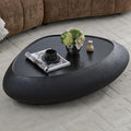 47' Modern Coffee Table Unique Rock Coffee Table Faux Stone Center Tables Round Edge Design Fiberglass Oval Accent Tables for Living Room Office Apartment No Assembly Required Black