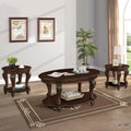 Living Room Oval Coffee Table Set, Coffee Table & Two End Side Table 3-Piece Set for Office, Living Room, Apartment, Small Space, Easy Assembly, Cherry(Color Written on Box is Light Espresso)