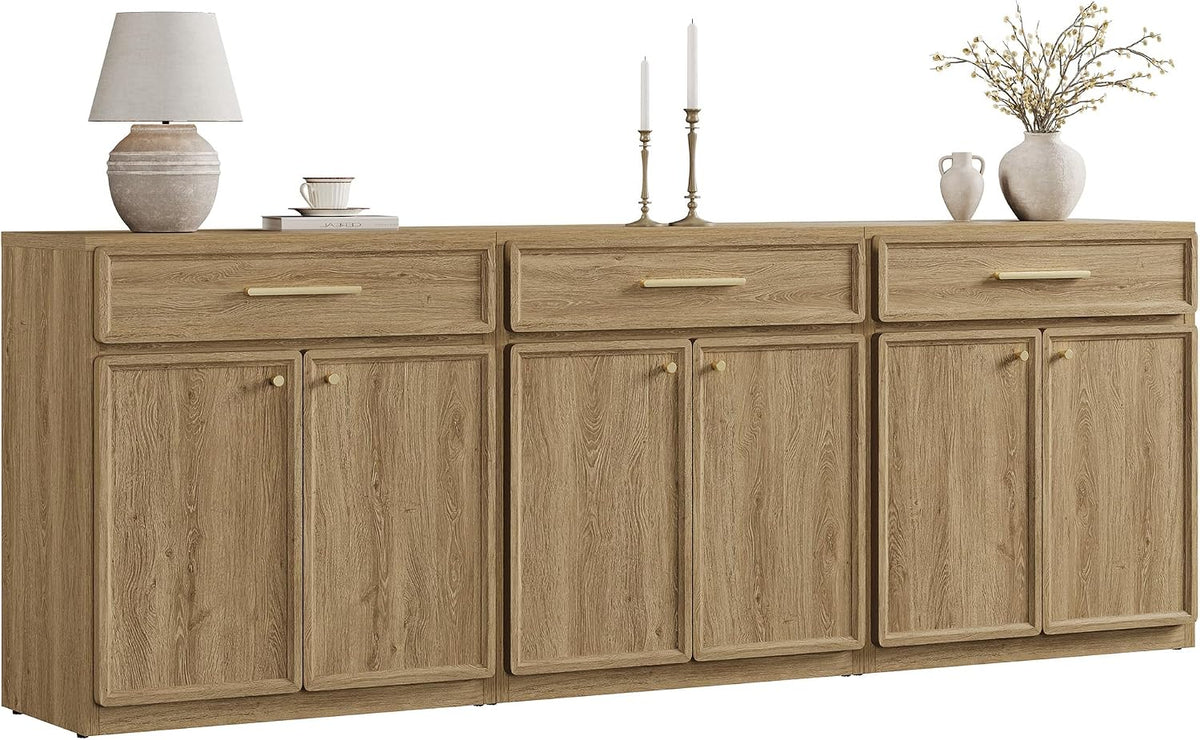 SICOTAS Buffet Cabinet with Storage Tall Modern Accent Storage Cabinet with Doors and Shelves 90 inch Wide Wooden Sideboard Credenza Buffets Console Table Coffee Bar for Kitchen Dining Living Room