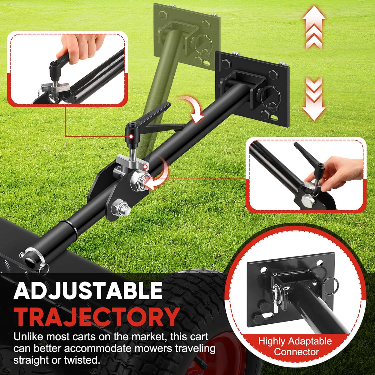 GADFISH Lawn Mower Wheels Sulky, Walk Behind Mower-Sulky, Lawn Trailer with 13' Tires for Mower, Easy Forward & Reverse Lawn Mower Trailer, Black & Red